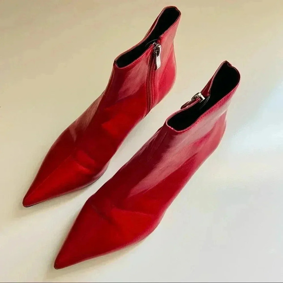 Zara Trafaluc Red Mid Heel Ankle Boots - Picture 6 of 11